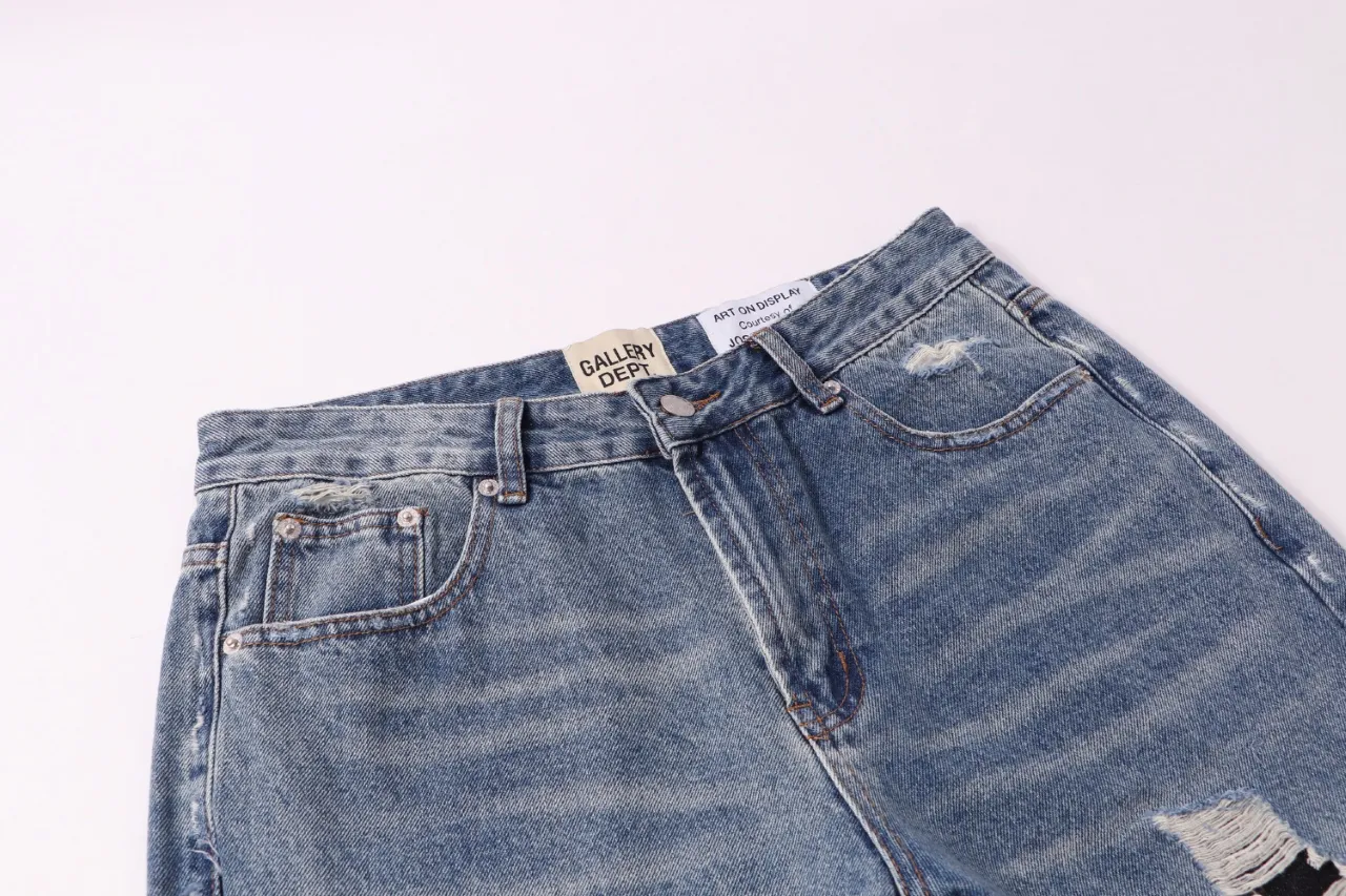670#Gallery Dept New style ripped patch tassel blue washed jeans bootcut trousers high street trendy pants casual versatile trousers washed blue S~XL P260